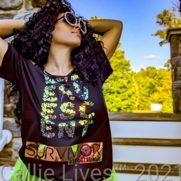 Callie Lives Tops - Miz Effervescent Survivor Black Custom Cut Graphic Tee Shirt